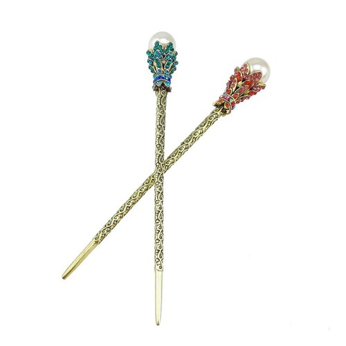yueton?Pack of 2 Rhinestone Pearl Hair Stick Vintage Hair Chopsticks Hairpin Chignon Pin