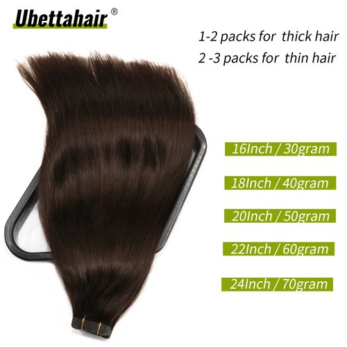 Tape in Hair Extensions Human Hair Dark Brown Extensions Seamless Skin Weft Tape in Hair Straight Remy Hair Extensions Tape in 20 PCS Invisible Adhesive 40G Real Hair Extensions 18 Inch for Women