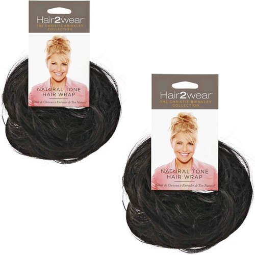 Christie Brinkey Hair Wrap (Pair of 2) - Color HT2 Almost Black - Natural Tone6" Shoulder Length Official Heat Friendly Synthetic Textured Hairpiece Fun Bun Chignon Pedazo Envoltura de cabello