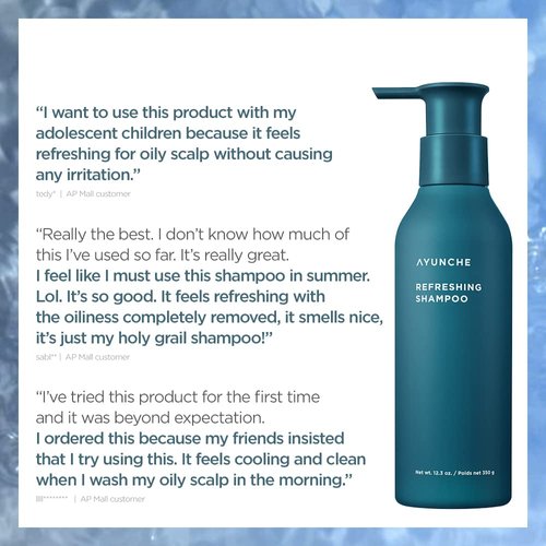 AYUNCHE Refreshing Shampoo for Oily Scalp, 11.8oz Purifying & Cool Down | Powerful Cooling & Deep Cleansing | Anti-Dandruff Shampoo | Korean Salon Brand