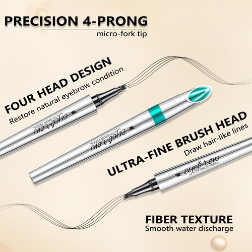 Eyebrow Pen - 4 Tip Micro-Fork Microblading Eyebrow Pen - Waterproof Eyebrow Pencil with Hair Like Strokes - Create Natural Eyebrows, Long Lasting, Smudgeproof
