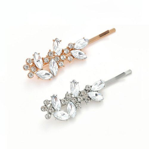 Rhinestone Bridal Hair Clip - 2Pcs Glitter Rhinestone Leaf Wedding Bobby Pins Bride Crystal Hair Clips Rhinestone Hair Barrette Elegant Bridal Hairpins Hair Accessories for Women Girls Gifts