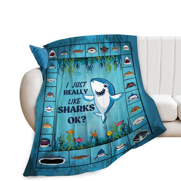 Shark Blanket for Girl Woman Blue Shark Throw Blanket Funny Sharks Stuff Decor Merch Cozy Flannel Soft Warm Plush Lightweight Bedding Shark Gifts for Boys Man Sofa Bedding Couch 50"X40"