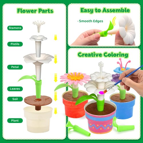 Pairez Toys Flowers Building Blocks Toys, Painting Kit Flower Toys for Kids, Arts and Crafts Kits, STEM Educational Gardening Pretend Toy for Girls & Boys Age 6 7 8 9 10