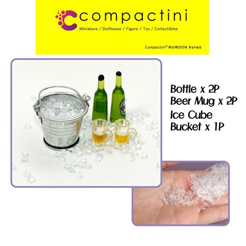 COMPACTINI Miniature Model 1:12 Scale Set Dollhouse Accessories Beverage Beer Bottle Miniature Mug/Ice Cube/Bucket (Bottle 2P, Mug 2P, Ice Cube, Bucket)