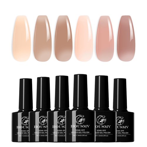 HOUSMV Gel Nail Polish Set：HOUSMV Jelly Nude Gel Polish Kit 6 Colors Soak Off UV LED Nail Polish Gel manicure kit for DIY Nail Art Design Salon Home Gift for Women & Girls Nail Art Must Have