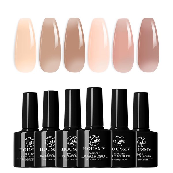 HOUSMV Gel Nail Polish Set：HOUSMV Jelly Nude Gel Polish Kit 6 Colors Soak Off UV LED Nail Polish Gel manicure kit for DIY Nail Art Design Salon Home Gift for Women & Girls Nail Art Must Have