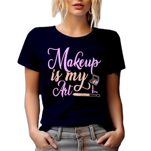 Makeup is My Art with Eyeshadow Palette, Beauty Themed Merch Gift for Makeup Artist or Lovers, Cosmetologists & Beauticians, Navy Blue T-Shirt, 3XL