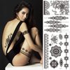 6 Sheets Henna Tattoos Black Henna Temporary Tattoo Stickers Sexy Lace Waterproof Removable Fake Tattoos Luxury Mandala Flower Design Body Decals for Women Birthday DIY Body Face Party Supplies Favors