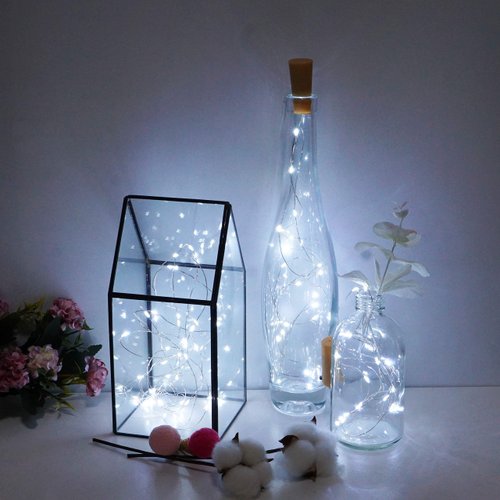 Cynzia 20 LED Wine Bottle Lights with Cork, 15 Pack Battery Operated Cork Shape Fairy Light Waterproof Mini Copper Silver Wire String Lights for Party, Wedding, Christmas, Bedroom Decor (Cold White)