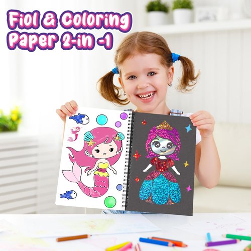Art & Craft Activity,Foil Craft Dress Up DIY Art Fun Kits,No Mess Creative Foil Art Kits Set Drawing Game for Kids,Birthday Gifts Crafts Supplies Travel Toys for Girls Boys Ages 4 5 6 7 8 9 Year Old