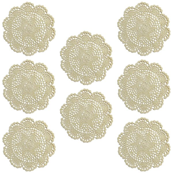 Phantomon 8 Inch Doilies Crochet Round Lace Doily Handmade Placemats 100% Cotton Crocheted Coasters, Flower Design, Pack of 8 (Beige)