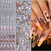 Halloween Nail Art Stickers 5D Embossed Designs White Skull Bone Teeth Clown Ghost Nail Decals for DIY Halloween Nail Art Supplies Decoration Holiday Manicure