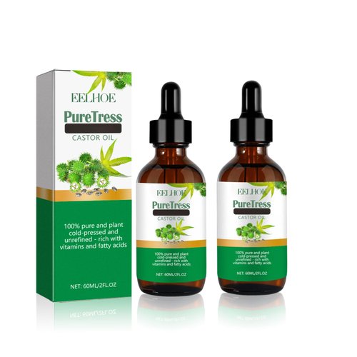 Black Castor Oil, Pure & Natural, Castor Oil for Hair Eyelashes Growth, Skin Moisturizer, Cold Pressed Process, Unleash Radiant Hair and Skin, 60ML, 2Pcs