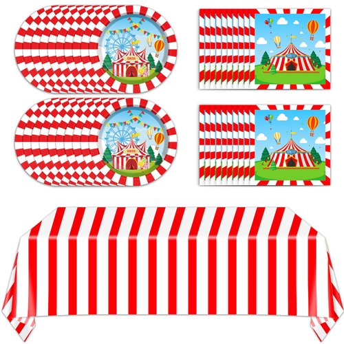 Circus Theme Paper Plates and Napkins Circus Party Decorations Tableware Set Carnival Circus Theme Dinner Plates Circus Party Tablecloths for Kids Circus Birthday Party Decor Supplies