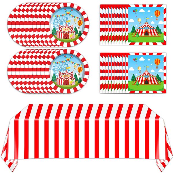 Circus Theme Paper Plates and Napkins Circus Party Decorations Tableware Set Carnival Circus Theme Dinner Plates Circus Party Tablecloths for Kids Circus Birthday Party Decor Supplies