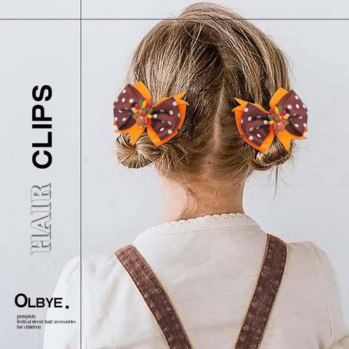 Olbye Thanksgiving Hair Bows Turkey Hair Clips Flash Prom Party Alligator Barrettes Orange Festival Hairpin Autumn Hair Barrettes Fall Hair Accessories for Women and Girls 4Pcs (3Pcs Hair Bows)