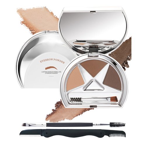 Eyebrow Powder Kit-3 Colors Longlasting Waterproof Eye Brow Powder Palette,Tinted Brow Powder Light Medium Dark Brown Brow Filler, Christmas Makeup Gift for Women,With Brow Tool-Set 01
