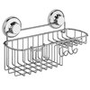 HASKO accessories - Powerful Vacuum Suction Cup Shower Caddy Basket for Shampoo - Combo Organizer Basket with Soap Holder and Hooks - Stainless Steel Holder for Bathroom Storage (Chrome)