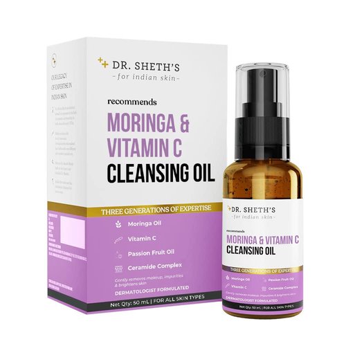 Dr. Sheth's Moringa & Vitamin C Face Cleansing Oil | Clarifies Pores | Removes SPF, Makeup & Impurities | Gives Soft Refreshed Skin | Unisex Cleanser | 1.69 Fl Oz/ 50 ml