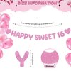 Fulmoon Pre Strung Happy Sweet 16 Banner Glitter Sixteenth Birthday Party Decorations 16th Birthday Party Sign Sweet 16 Party Decorations for Birthday Party Bachelorette Party (Pink)