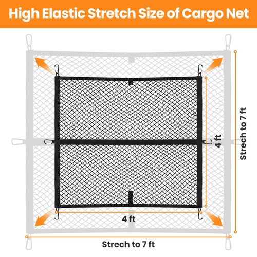 Truck Bed Net, Highly Elastic Cargo Net for Pickup Truck Bed, Stretchable Mesh Organizer for Pickup Trunk Bed, Suitable for Daily Light Loads of Trucks, 4'x4’ Stretches to 7‘x 7’