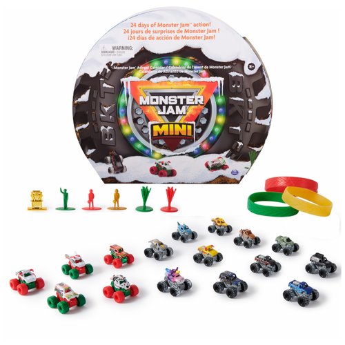 Monster Jam Mini Holiday 2024 Advent Calendar, 24 Days of Mini Monster Trucks and Accessories, 1:87 Scale, Kids Toys for Boys and Girls Ages 3 and up