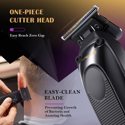 SUPRENT PRO Professional Hair Trimmer - High Torque Brushless Motor & Detachable Blade - Cordless Beard Trimmer for Barbers with Charging Base - Premium Finishing T- Blade Trimmer (Black