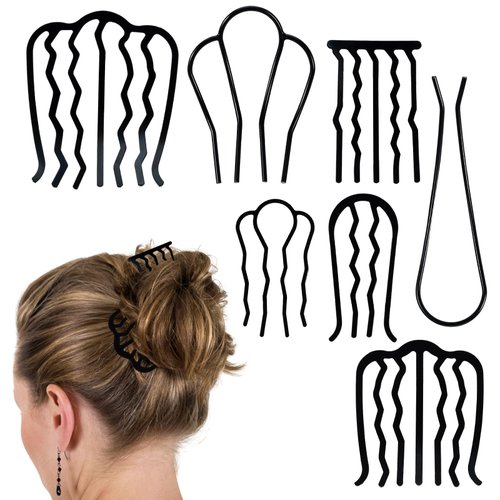 7 Piece Hair Side Combs Metal Hair Pins for Updo Buns Hair Fork Clip U Shaped French Twist Comb Decorative Hair Combs for Women Girls Hair Styling Accessories, Black