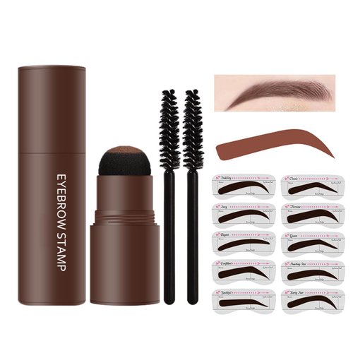 LXZJJM Eyebrow Stamp Stencil Kit,Long-lasting,Natural and Smooth Texture,Includes 10 Brow Shapes & Stamps,Reusable eyebrow stencils (natural brown)
