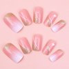 Press on Nails Medium Square Fake Nails Gold Glitter False Nails with Design Heart Curve Glue on Nails Gradient Pink Full Cover Acrylic Stick on Nails Reusable Artificial Nails for Women Manicure Kit