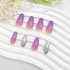 Short Press on Nails Coffin False Nails with Glitter Sequins Designs Purple Gradient Glue on Nails Short Nails Press ons Glossy Acrylic Nails Full Cover Stick on Nails for Women 24Pcs