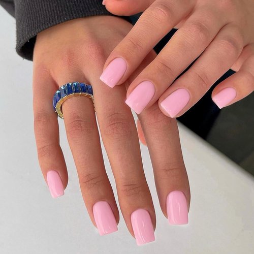 KQueenest 30 PCS Baby Pink Press on Nails Short Medium Square Fake Nails Acrylic, Salon Colored Gel Glue on Nails, Reusable Short Coffin False Nails Set, Varied Sizes for Women Finger Decoration
