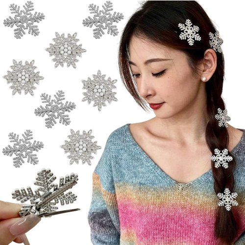8Pcs Rhinestone Snowflake Hair Clips Christmas Hair Accessories for Women Girls Metal Alligator Clips Holiday Hair Clip Sparkly White Snow flake Hair Barrettes for Long Thick Hair Nonslip Hairpin