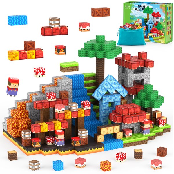 TENYEAH Magnetic Blocks Game - Build Mine Magnet Video Game World Adventure Set for Toddler, Super Bro Magnetic Set Elements Toys Gift for Boys & Girls Kids 3+