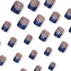 24Pcs Christmas Snowflake Press on Nails Short Square French Tips Fake Nails Blue Glitter Nail Tips Acrylic Nails with Rhinestone Design Christmas Glue on Nails for Women Winter Christmas Nails Decor