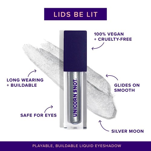 UNICORN SNOT Eyelighter - Liquid Eyeshadow Makeup, Buildable Glitter Eyeshadow, Metallic Eyes - Stocking Stuffers for Women, Christmas Gifts for Teen Girls - Cruelty Free, 0.17oz/5mL (Bounce/Silver)