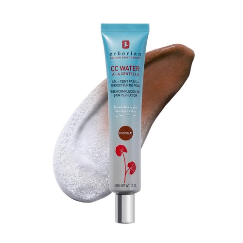 Erborian CC Water with Hyaluronic Acid, Chocolate - Ultra-Light Aqua Gel Color Corrector with Centella Asiatica & Hyaluronic Acid - Plump, Softer & Hydrated Skin - Korean Skincare Perfector - 1.3 Oz