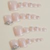 ANDGING French Tip Press on Toenails for Women White Square Toe Nail Press ons Classy Heart Rhinestone Acrylic Toe Press on Nails Natural Toenail Fake Toe Nails Designs Glue on Toe Nails for Wedding
