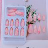 Almond Press on Nails Medium - Orange and Pink White Mingle French Tip Fake Nails Press ons, Golden Line Design Glue on Nails Light Pink Full Cover Glossy Acrylic Nails for Women 24 Pcs