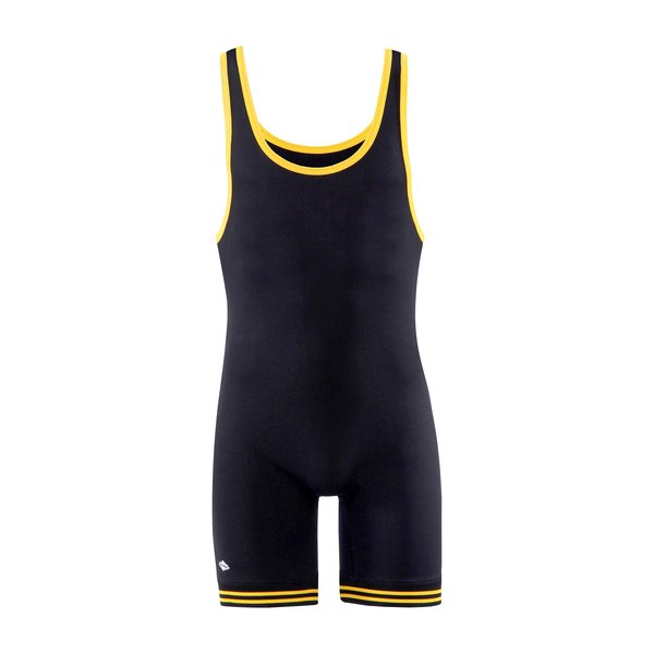 Matman Wrestling Singlet Double Knit Nylon Youth Boys Kids Weightlifting Made in USA (Black Gold, Small)