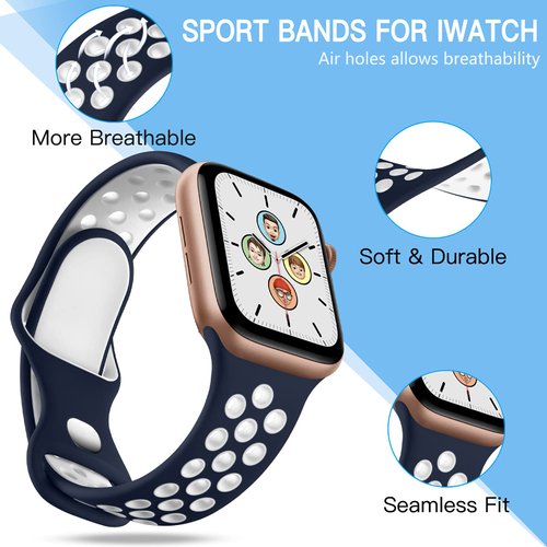 Adorve 4 Pack for Apple Watch Band 49mm 45mm 44mm 42mm iWatch Ultra 2 SE Series 9 8 7 6 5 4 3 2 1 for Women Men, Breathable Sport Silicone Replacement Strap, Blue White/White Black/BlackGray/RedBlack