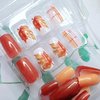 Thanksgiving Fall Press on Nails Medium Square Fake Nails Maple Leaf Orange Glitter Plaid Acrylic Nails Press ons Cute Autumn Leaves Design Full Cover Fall Coffin False Nails Stick on Nails for Women