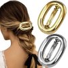 2pcs Metal Hair Clips,Hollow Oval Metal Hair Barrettes Snap Hair Clips French Clips,Simple Vintage Hairpins French Hair Clips,Gold Hair Clips Silver Barrettes Hair Accessories for Women (Silver Gold)