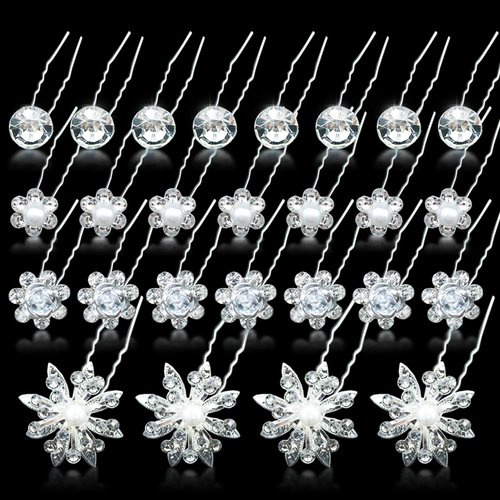 48 Pieces Crystal Wedding Hair Pins Rhinestone Flower Hair Clips Accessories Barrettes Bobby Pins U Shaped Hair Clips for Brides Bridesmaid Women and Girls