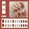 Fall Cat Eye Press on Nails Medium Length Fake Nails Flower Designs Stick on Nails Reddish Brown False Nails Full Cover Glitter Glue on Nails Acrylic Press on Nails Reusable Nails for Women 24Pcs