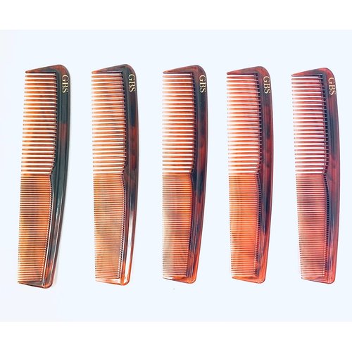 G.B.S 7.5" Styling & Dressing Hair Comb Set - Tortoise Finish All Fine & Coarse Teeth for All Hair Types Detangling & Grooming Combs (5 Pack)