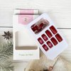 Square Christmas Press on Nails Medium length Acrylic Fake Nails with Nail Glue Matte Artificial False Nails Snowflake Sled Stripe Design Stick on Nails for Women Girls Manicure Decorations 24Pcs（Red）