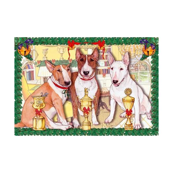 Pipsqueak Bull Terrier Christmas Cards : 10 Holiday Cards with Red Envelopes - ADORABLE!