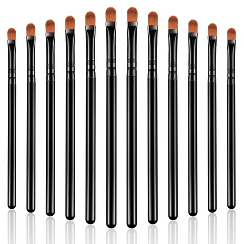 12 Pieces Small Concealer Brush Bulk Flat Lip Concealer Brush Under Eye Synthetic Fiber Makeup Eyebrow Foundation Brush for Concealing Blending Setting Buffing Makeup (Black)